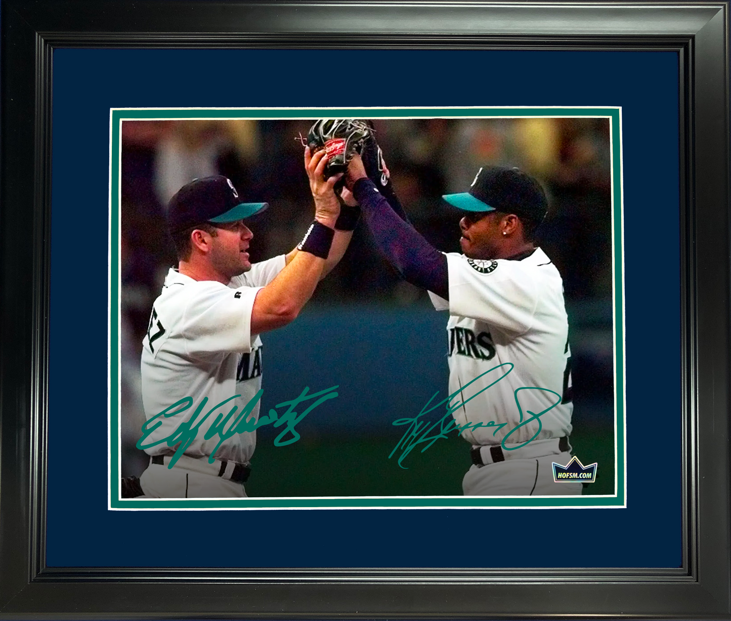 Framed Ken Griffey Jr & Edgar Martinez Seattle Mariners Dual Facsimile Laser Engraved Signature Auto 11"x14" Baseball Photo HOFSM Holo