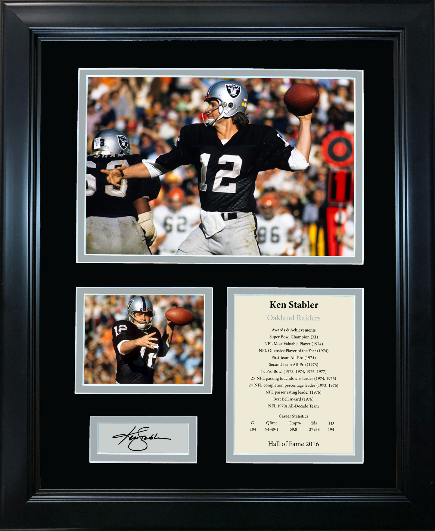 Framed Ken Stabler Hall of Fame Facsimile Laser Engraved Signature Auto Oakland Las Vegas Raiders 11"x14" Football Photo Sig Collage