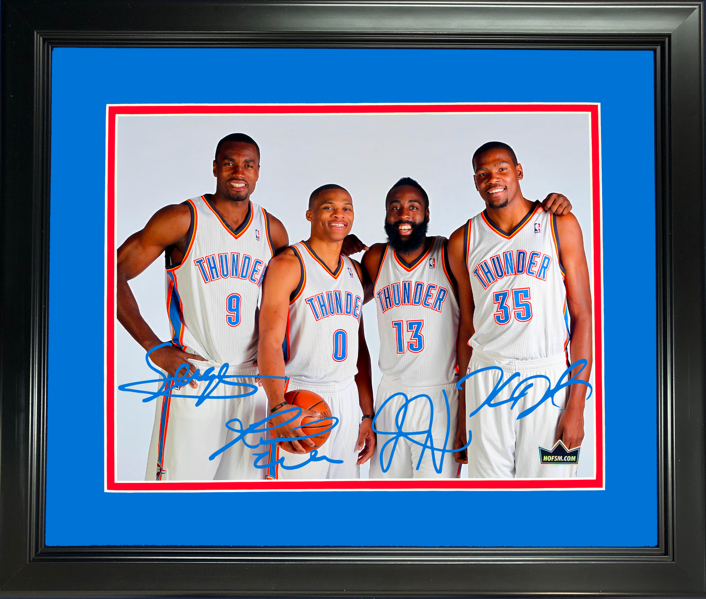 Framed Kevin Durant Russell Westbrook James Harden Serge Ibaka Oklahoma City Thunder Facsimile Laser Engraved Signature Auto 11"x14" Basketball Photo HOFSM Holo