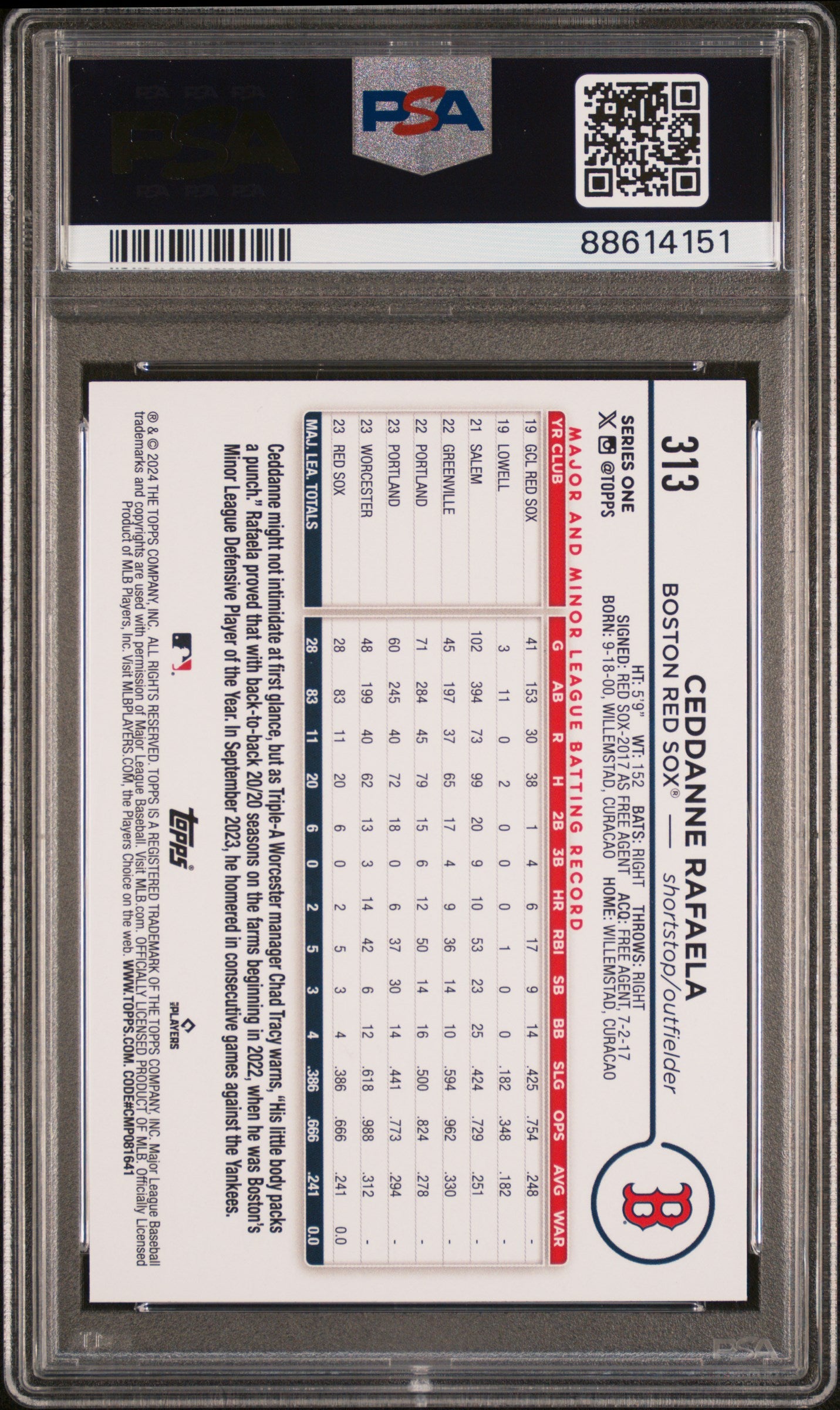 Graded 2024 Topps Ceddanne Rafaela #313 Holiday Rookie RC Baseball Card PSA 10 Gem Mint