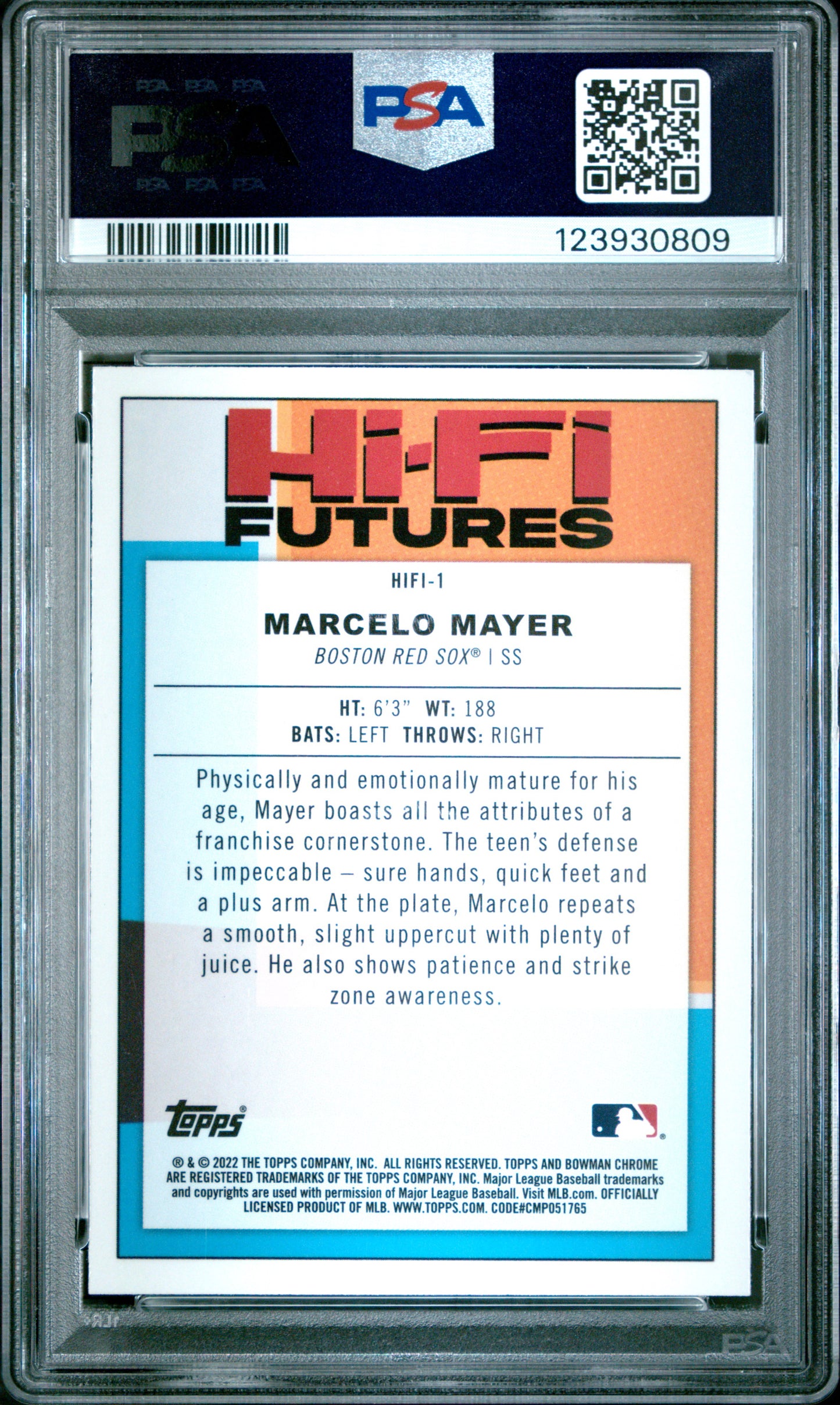 Graded 2022 Topps Bowman Chrome Marcelo Mayer #HIFI1 Chrome HIFI Futures Rookie RC Baseball Card PSA 9 Mint