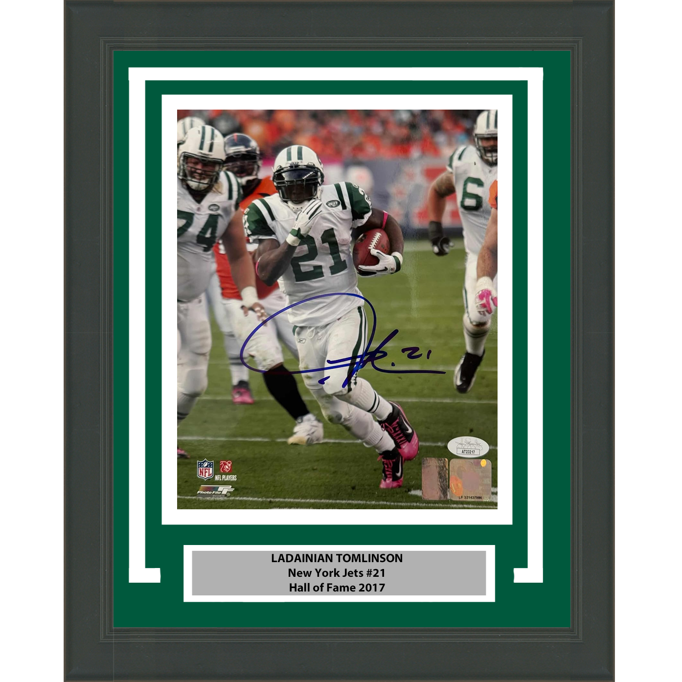 Framed Autographed/Signed LaDainian Tomlinson New York Jets 8x10 Football Photo JSA COA