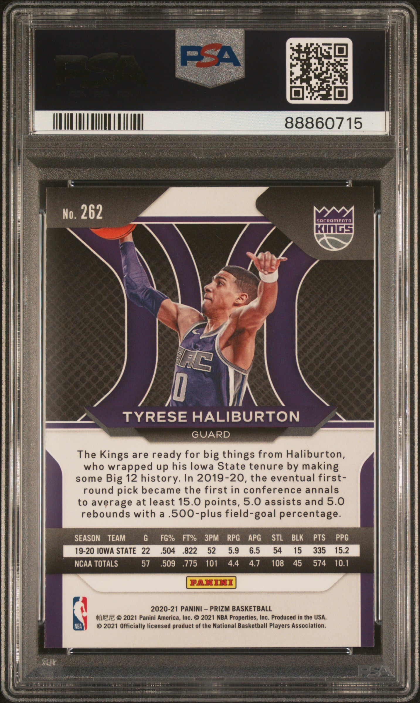 Graded 2020 Panini Prizm Tyrese Haliburton #262 Rookie RC Basketball Card PSA 10 Gem Mint