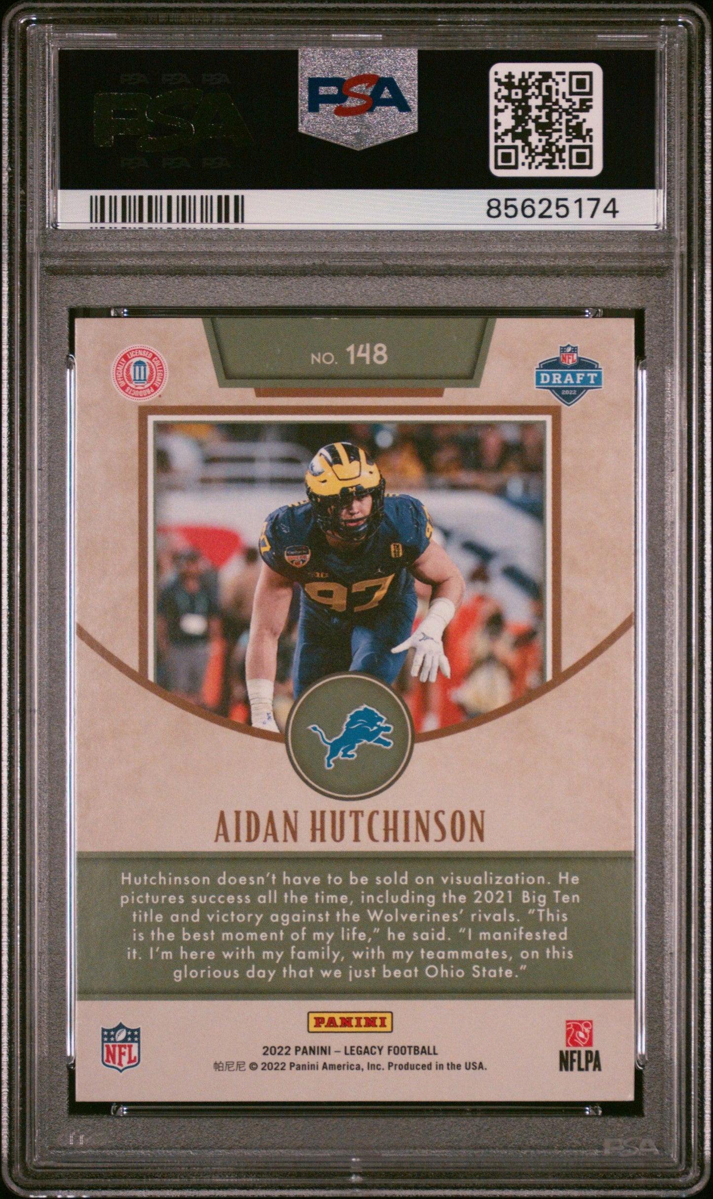 Graded 2022 Panini Legacy Aidan Hutchinson #148 Rookie RC Football Card PSA 9 Mint