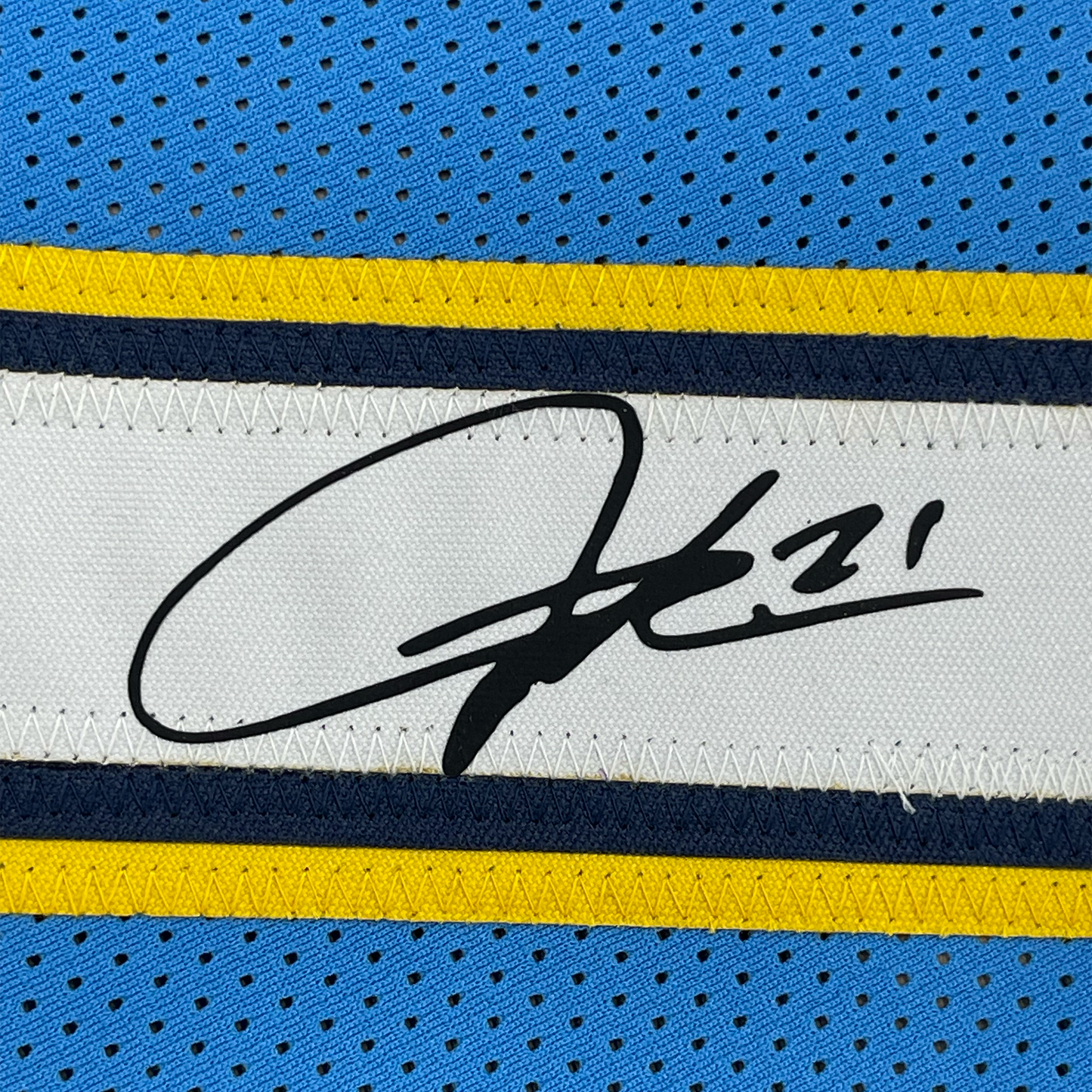 Framed Facsimile Autographed LaDainian Tomlinson 35x39 Los Angeles LA Powder Blue Reprint Laser Auto Football Jersey