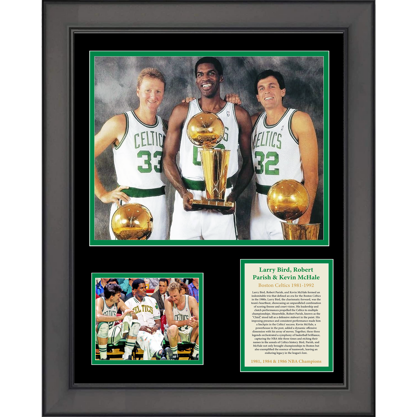 Framed Larry Bird, Kevin McHale & Robert Parish Boston Celtics Big 3 Basketball 11"x14" Three Photo Collage
