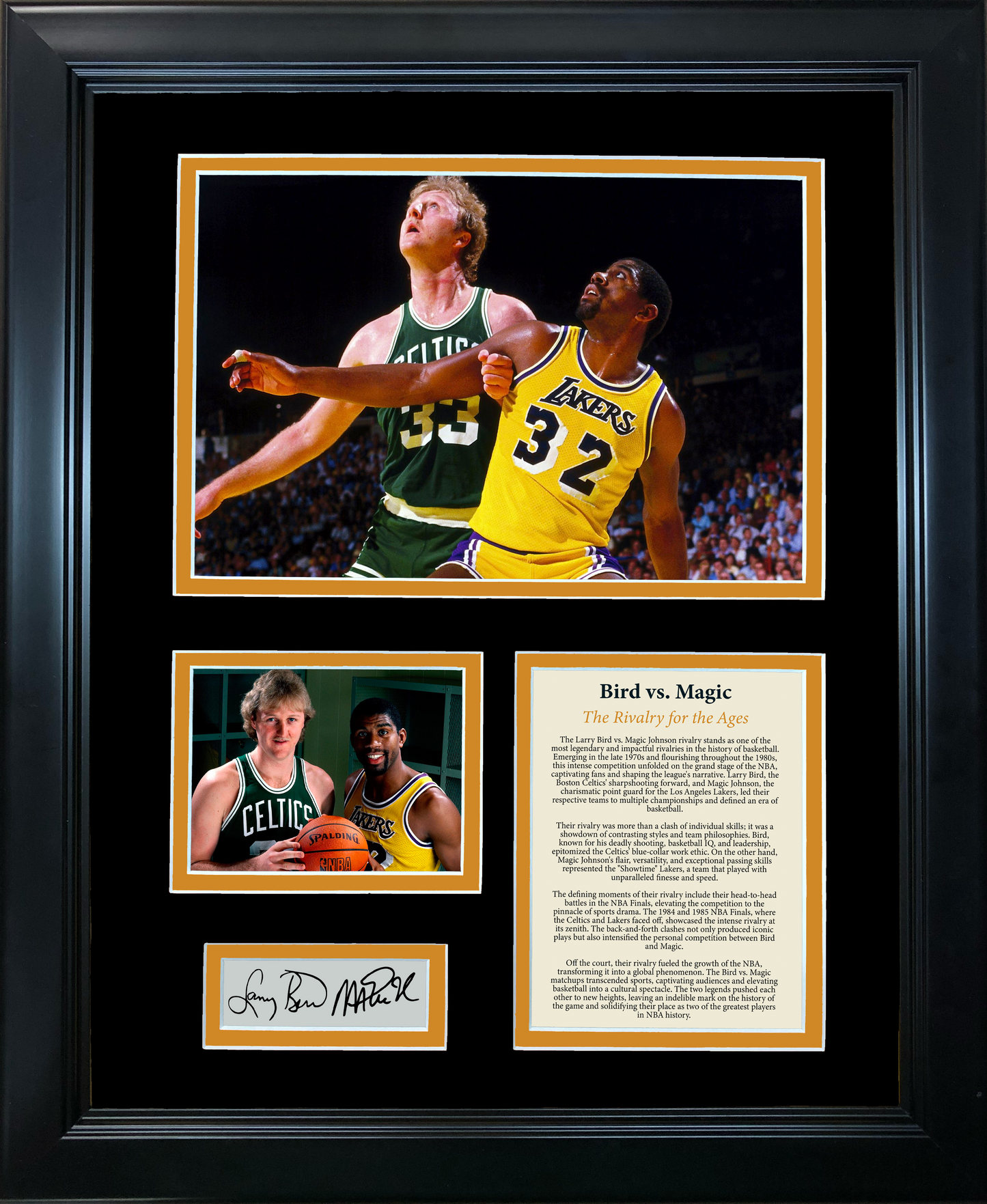 Framed Larry Bird vs. Magic Johnson Rivalry Dual Facsimile Laser Engraved Signature Auto Basketball 11"x14" Photo Sig Collage