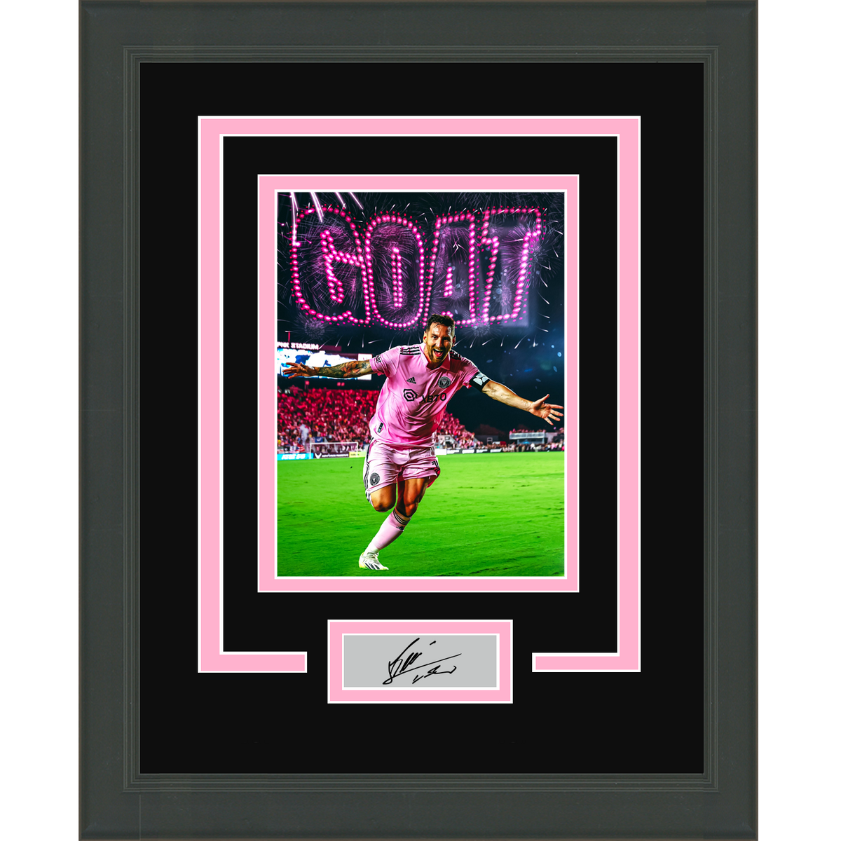 Framed Lionel Messi GOAT Facsimile Laser Engraved Signature Auto Inter Miami CF 11x14 Soccer Futbol Photo