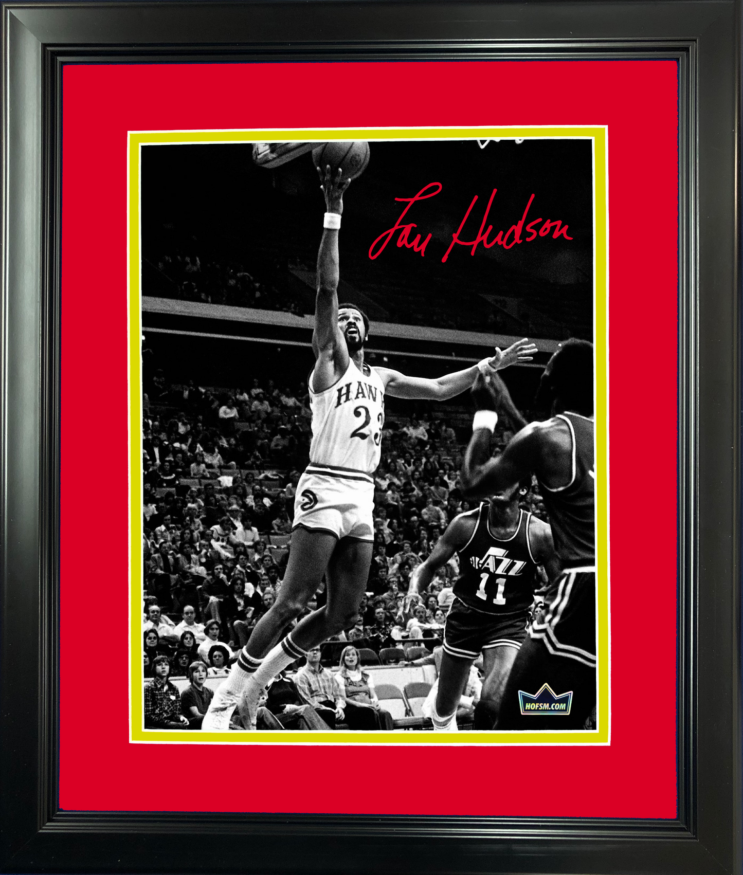 Framed Lou Hudson Facsimile Laser Engraved Signature Auto 11"x14" Basketball Photo HOFSM Holo