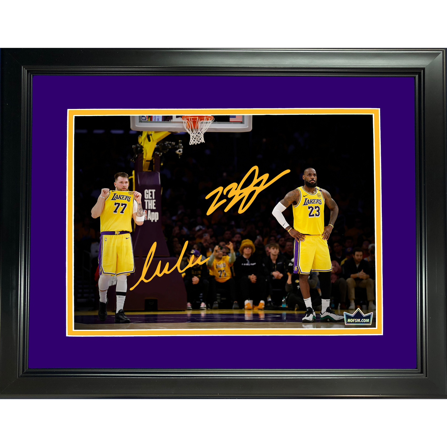 Framed Luka Doncic & LeBron James Los Angeles Lakers Dual Facsimile Laser Engraved Signature Auto 11"x14" Basketball Photo HOFSM Holo