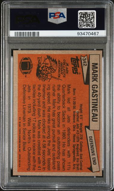 Graded 1981 Topps Mark Gastineau #342 Rookie RC Football Card PSA 7 NM
