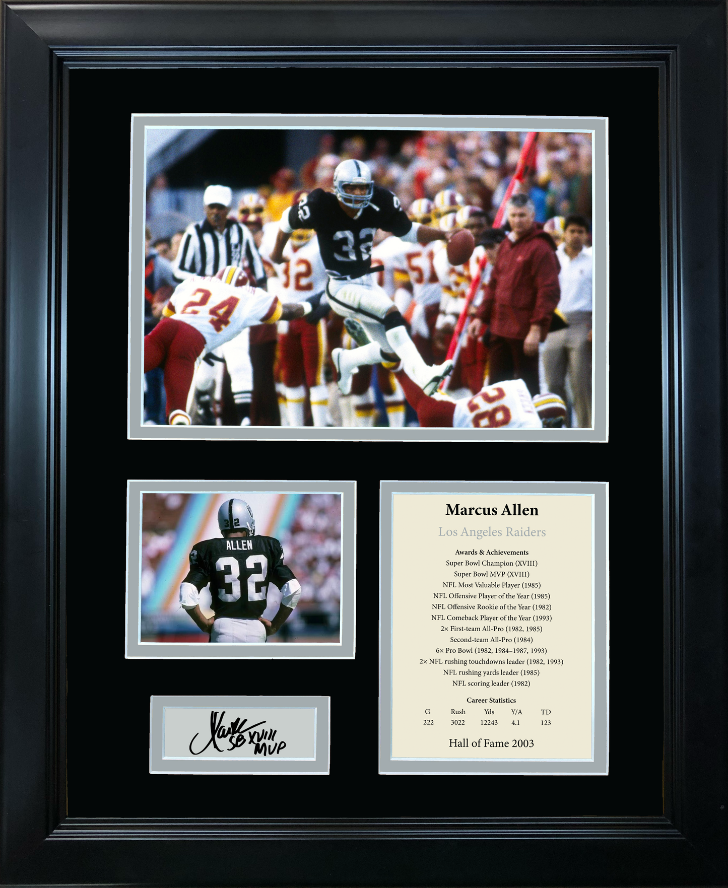 Framed Marcus Allen Hall of Fame Facsimile Laser Engraved Signature Auto Oakland Los Angeles Raiders 11"x14" Football Photo Sig Collage