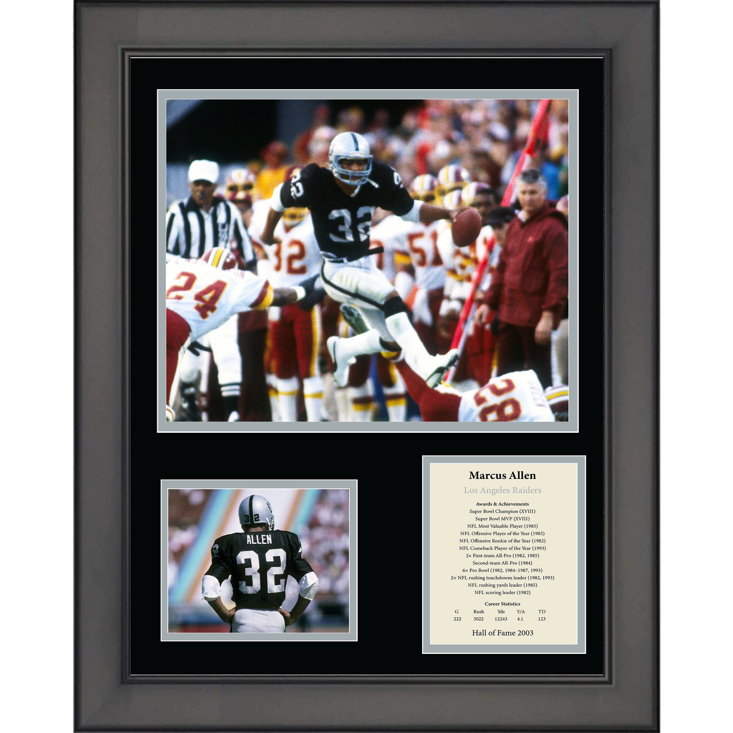 Framed Marcus Allen Hall of Fame Oakland Los Angeles Raiders 11"x14" Football Three Photo Collage