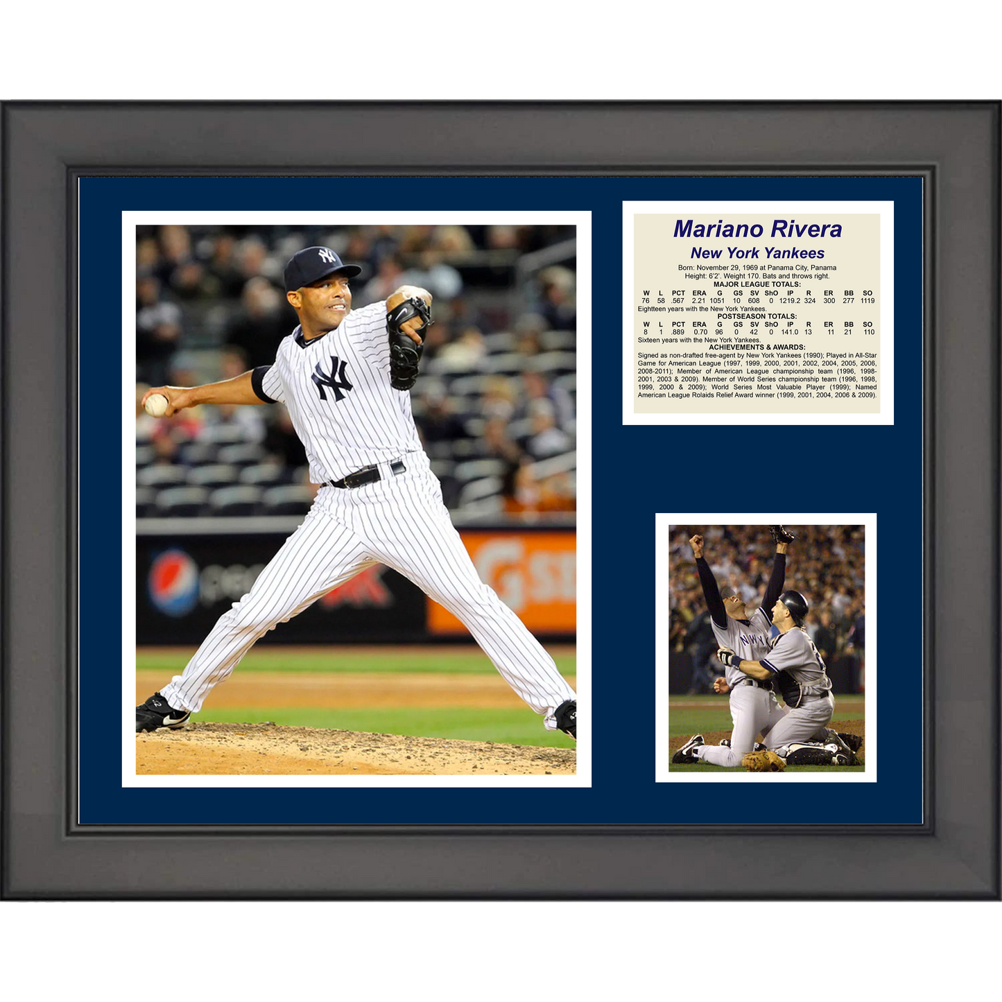 Framed Marino Rivera Hall of Fame New York Yankees Baseball 11"x14" Three Photo Collage