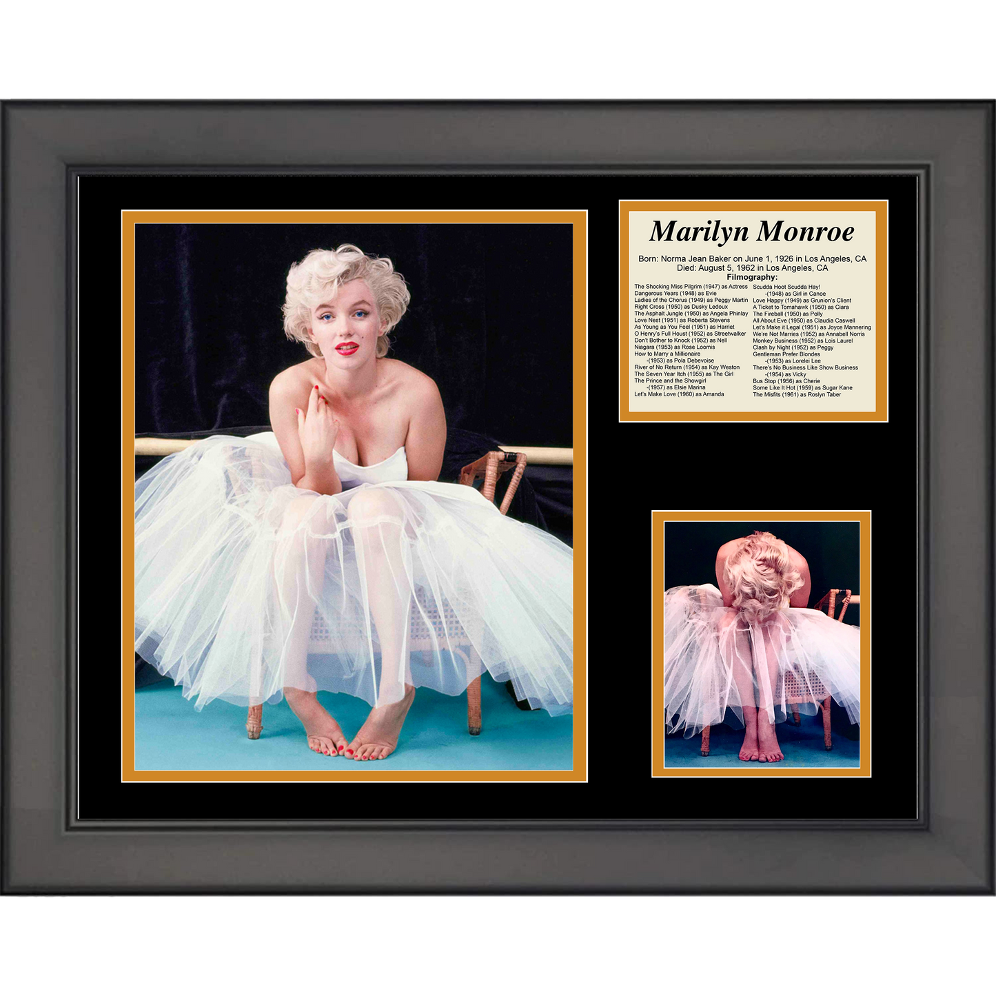 Framed Marilyn Monroe Ballerina Actor Filmography 11"x14" Movie Three Photo Collage