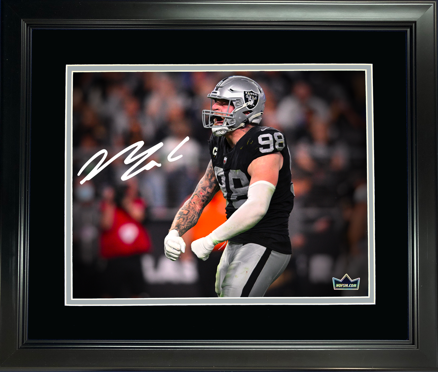 Framed Maxx Crosby Las Vegas Raiders Facsimile Laser Engraved Signature Auto 11"x14" Football Photo HOFSM Holo