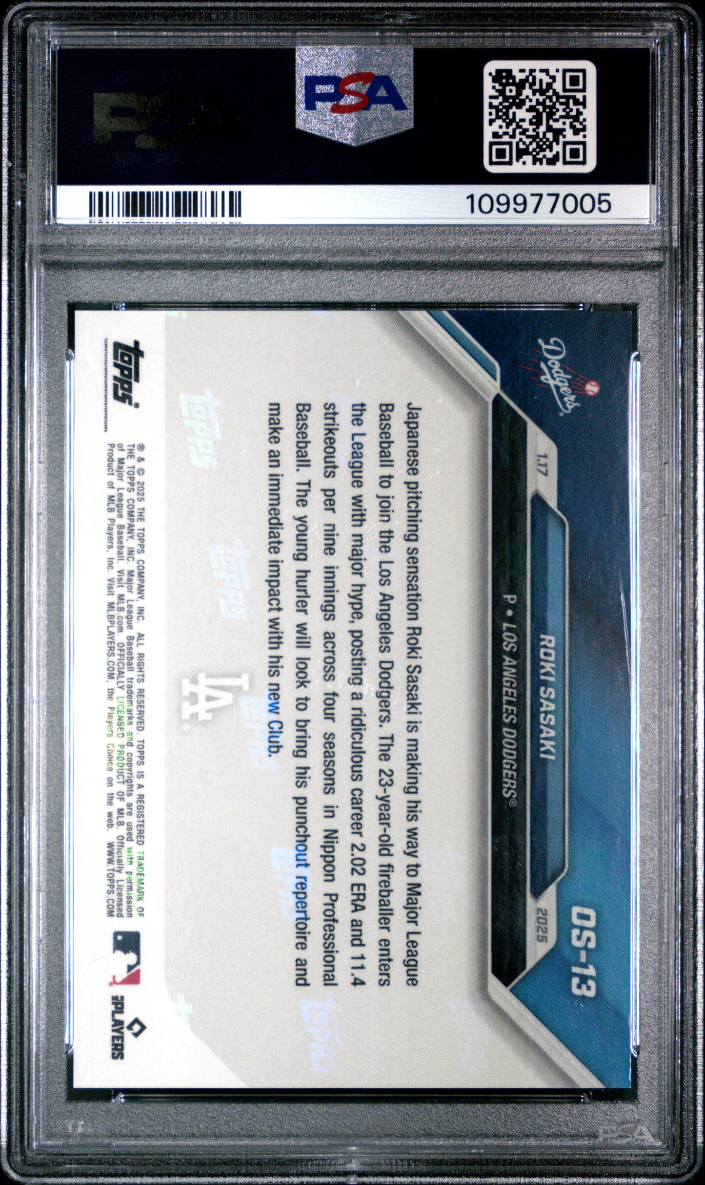 Graded 2024 Topps Now Roki Sasaki #OS13 Offseason Rookie RC Baseball Card PSA 9 Mint