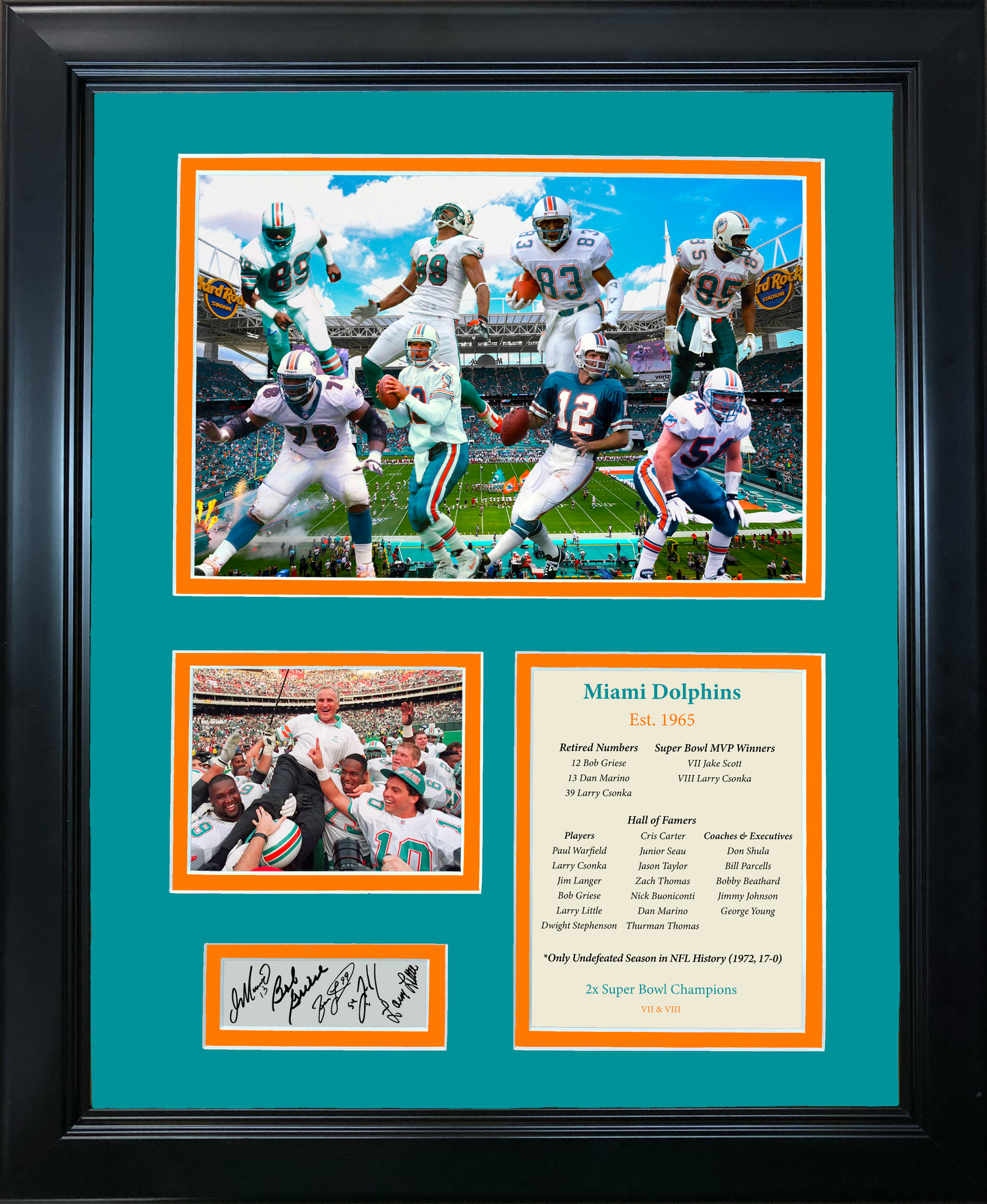 Framed Miami Dolphins All-Time Greats Facsimile Laser Engraved Signature Auto 11"x14" Football Photo Sig Collage