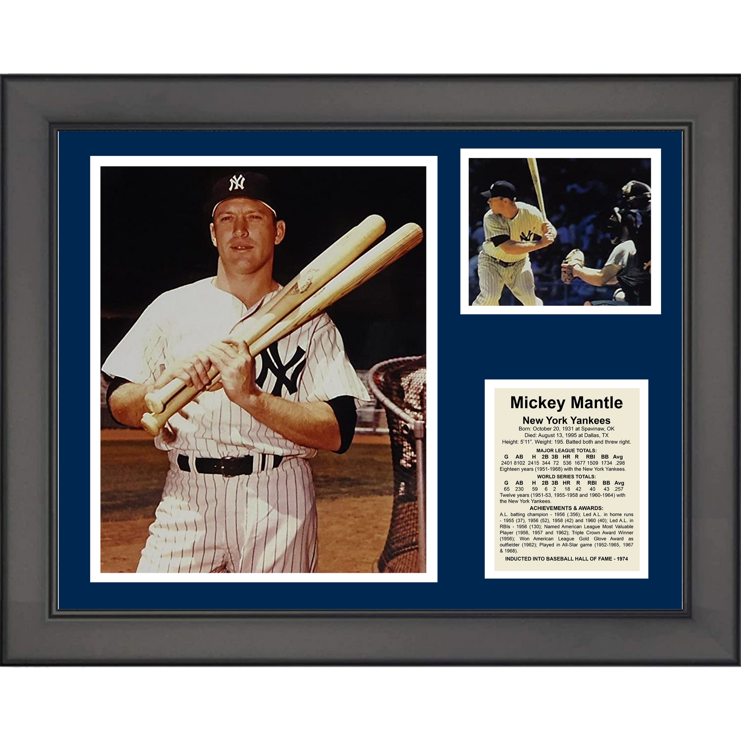 Framed Mickey Mantle Hall of Fame New York Yankees Baseball 11"x14" Three Photo Collage #2