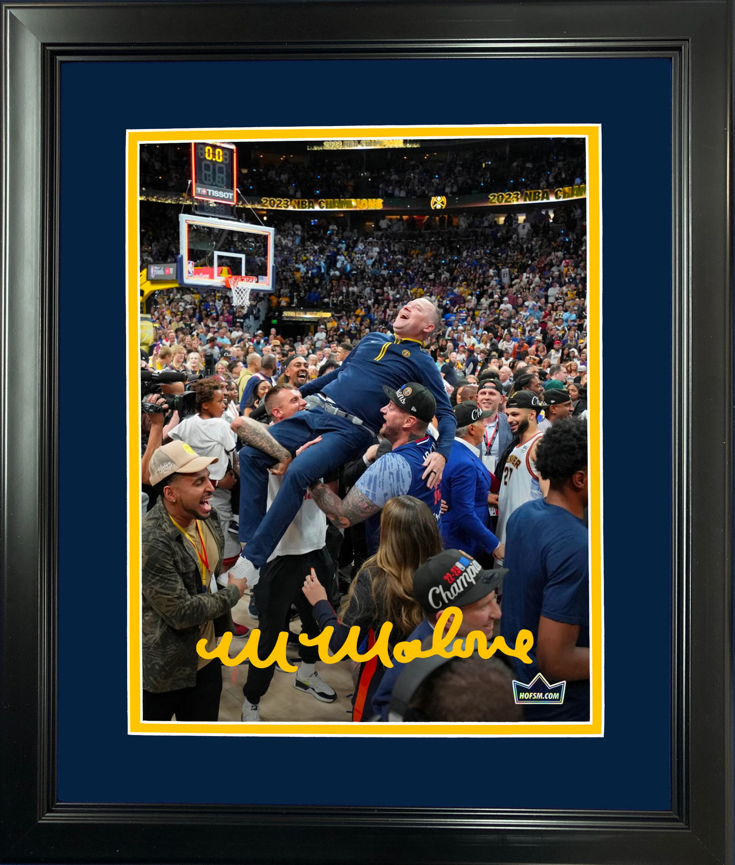 Framed Michael Malone 2023 NBA Champion Denver Nuggets Facsimile Laser Engraved Signature Auto 11"x14" Basketball Photo HOFSM Holo
