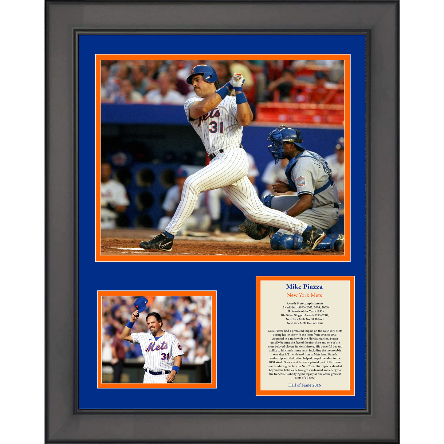 Framed Mike Piazza Hall of Fame Baseball 11"x14" Three Photo Collage