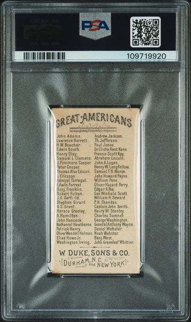 Graded 1888 N76 W. Duke, Sons & Co. Great Americans #NW Noah Webster Baseball Tobacco Card PSA 3