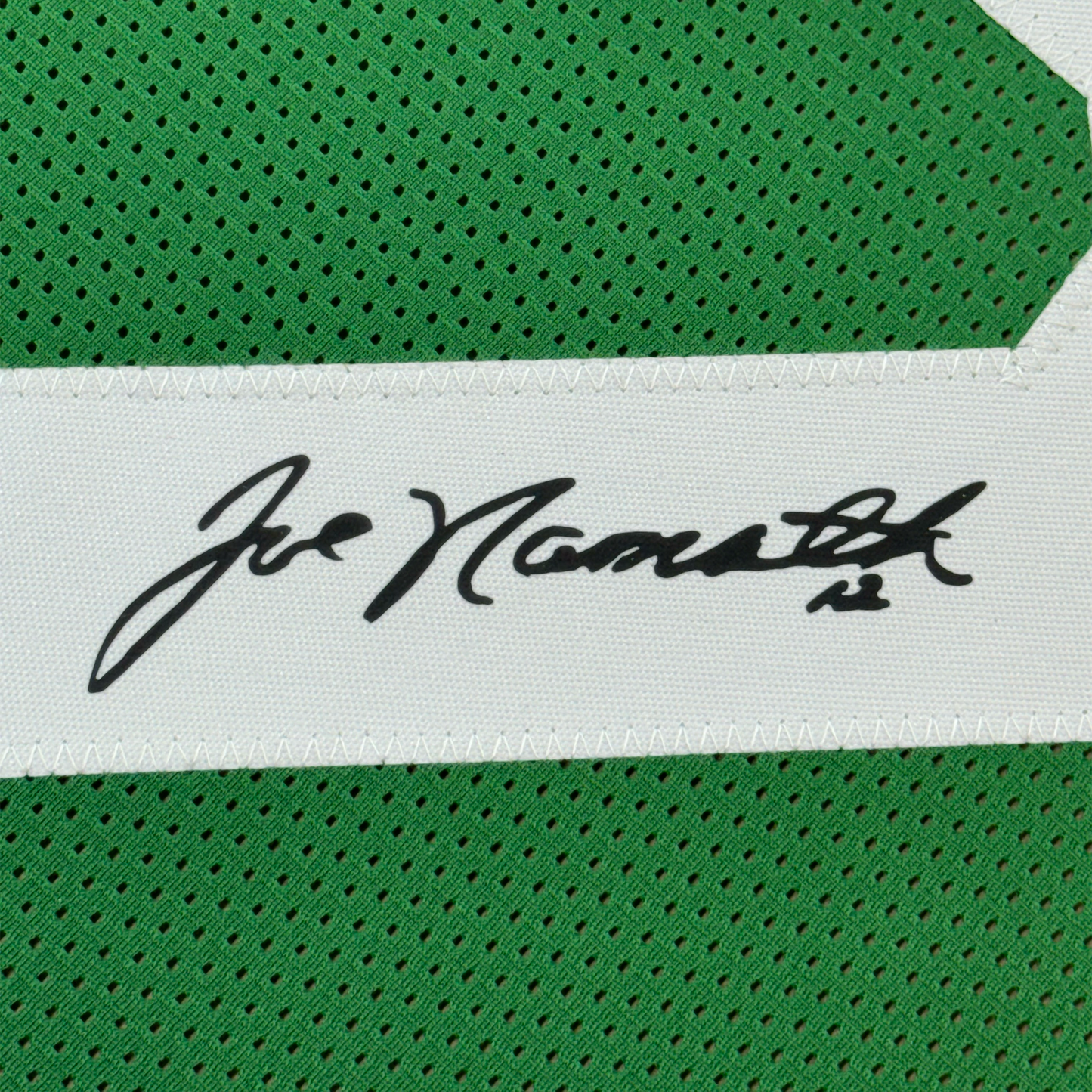 Framed Facsimile Autographed Joe Namath 35x39 New York Green Reprint Laser Auto Football Jersey