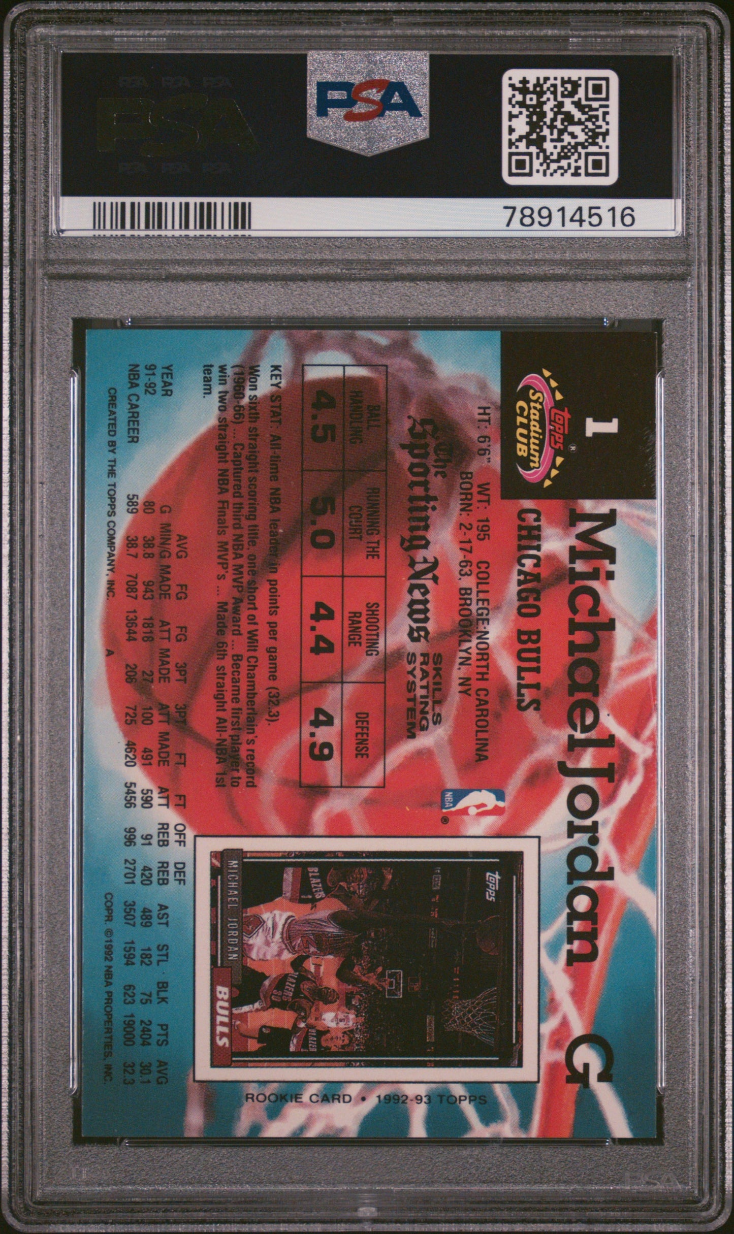 Graded 1992 Topps Stadium Club Michael Jordan #1 Basketball Card PSA 9 Mint
