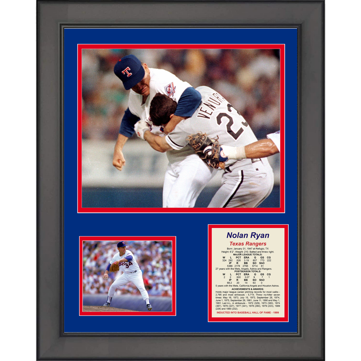 Framed Nolan Ryan Hall of Fame Texas Rangers Baseball 11"x14" Three Photo Collage #2