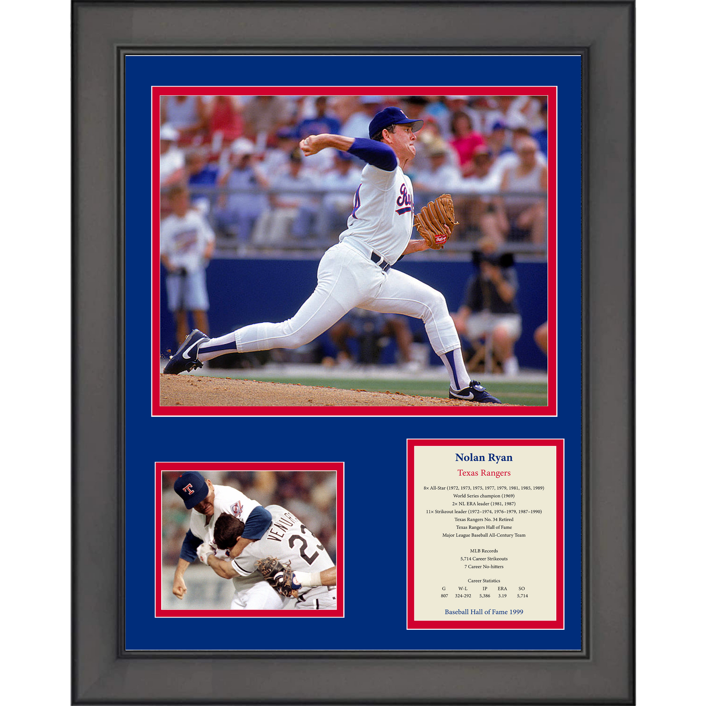Framed Nolan Ryan Hall of Fame Baseball 11"x14" Three Photo Collage