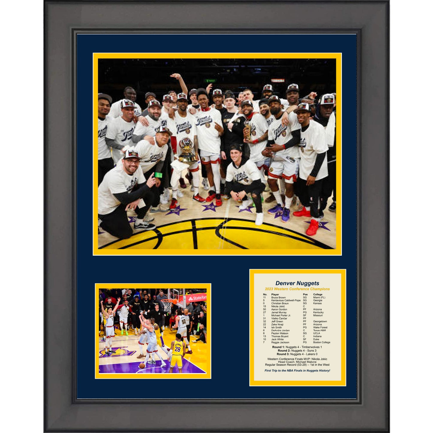 Framed Denver Nuggets 2022-2023 Western Conference Champions 11"x14" Three Photo Collage