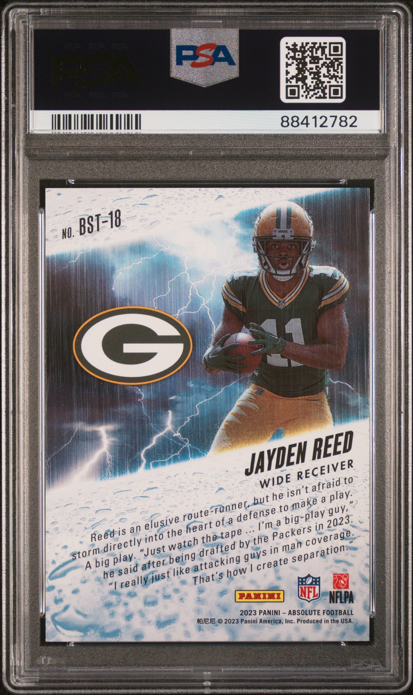 Graded 2023 Panini Absolute Jayden Reed #BST18 Rookie RC Football Card PSA 10 Gem Mint