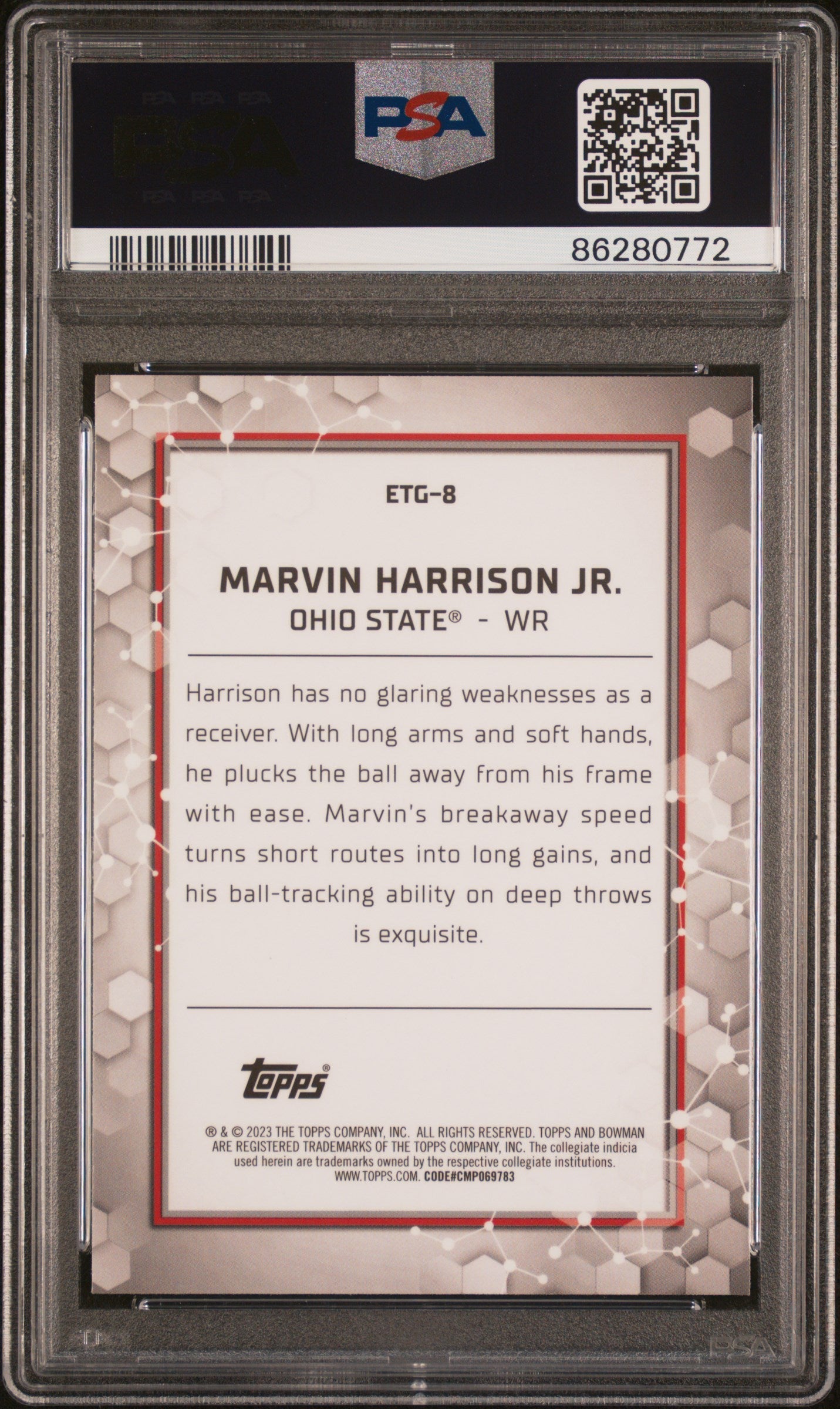 Graded 2023 Topps Bowman U Best Marvin Harrison Jr #ETG8 Elements of the Game Rookie RC Football Card PSA 10 Gem Mint