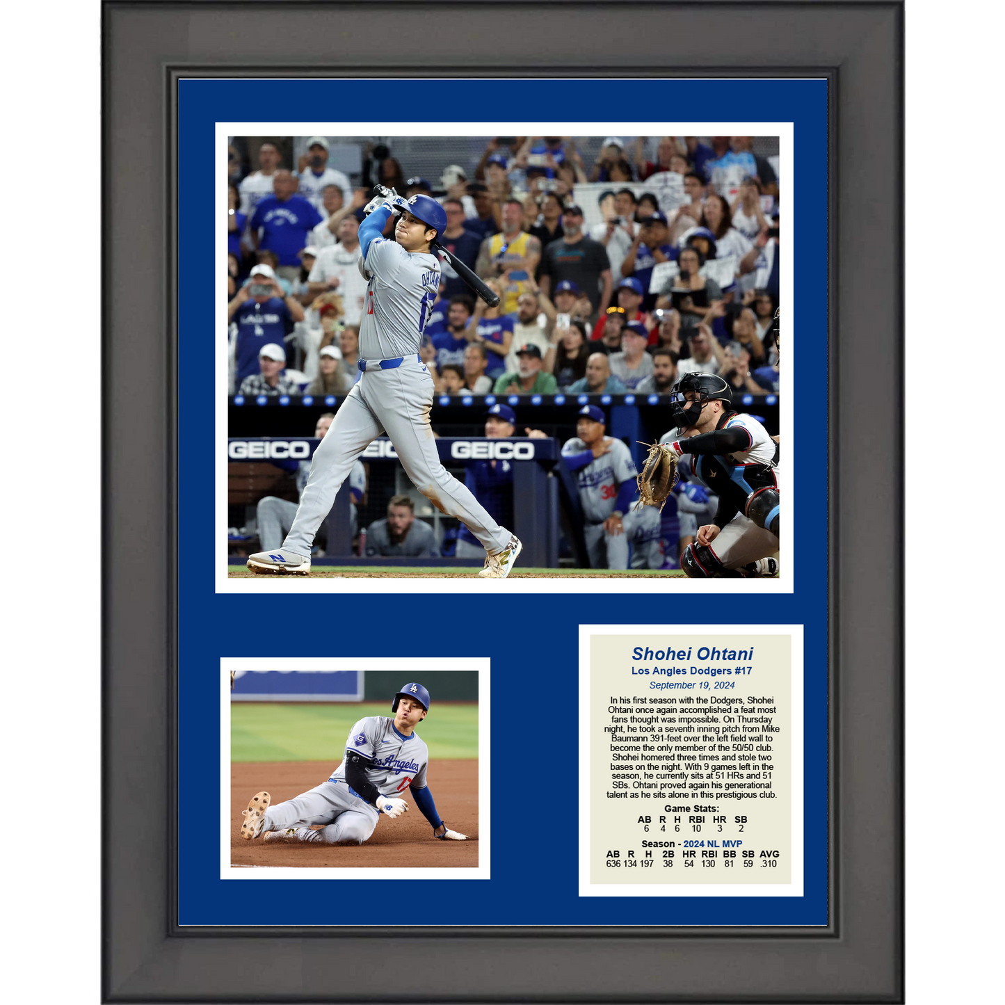 Framed Shohei Ohtani 50-50 Club Season 2024 NL MVP Los Angeles Dodgers Baseball 11"x14" Three Photo Collage