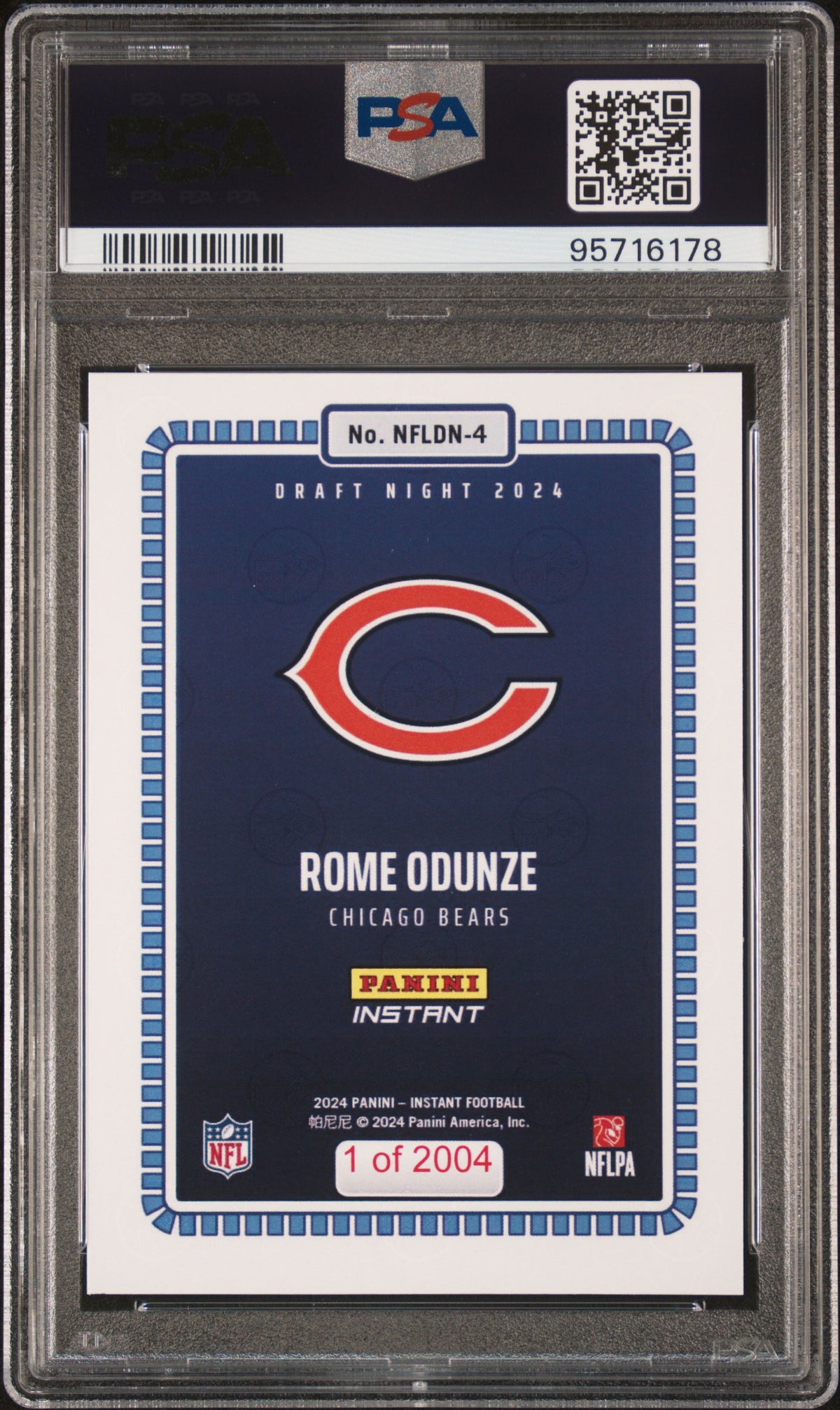 Graded 2024 Panini Instant NFL Rome Odunze #4 Draft Night Rookie RC Football Card PSA 8 Near Mint
