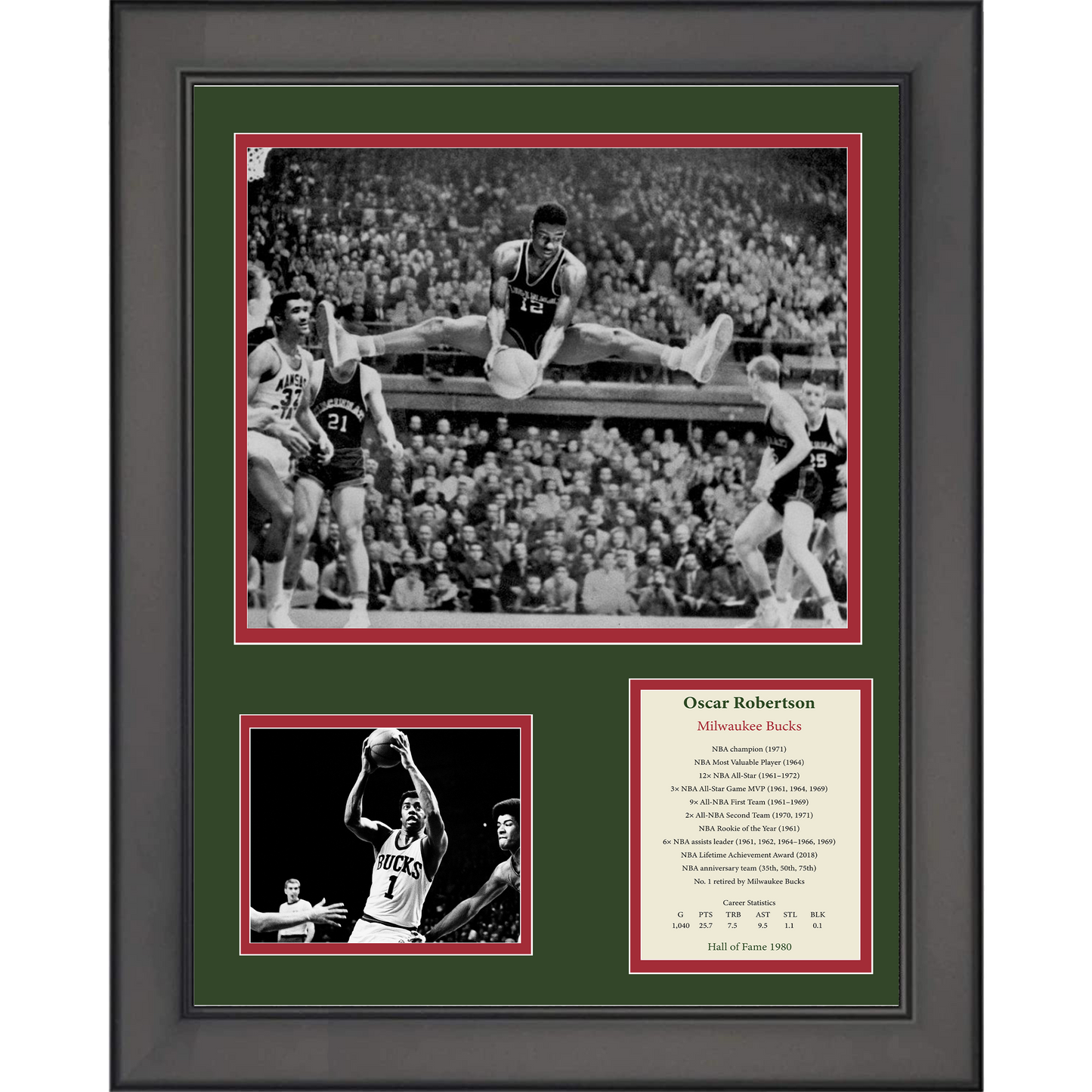 Framed Oscar Robertson Hall of Fame Milwaukee Bucks Basketball 11"x14" Three Photo Collage