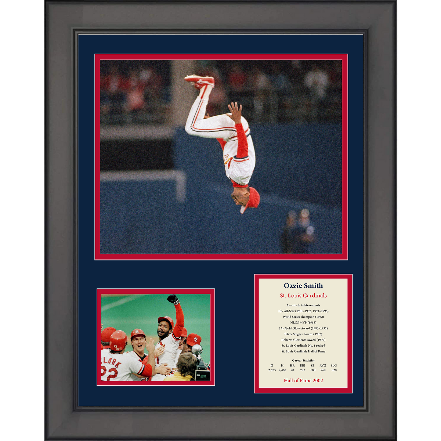Framed Ozzie Smith Hall of Fame Baseball 11"x14" Three Photo Collage