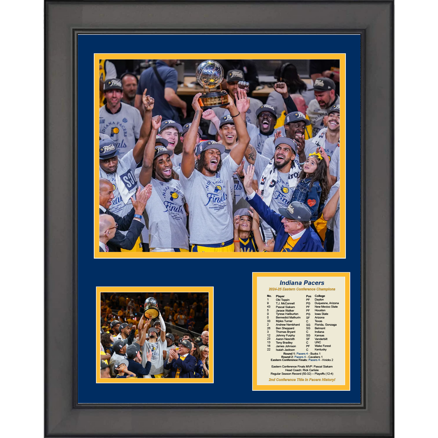 Framed Indiana Pacers 2024-2025 Eastern Conference Finals Champions 11"x14" Three Photo Collage