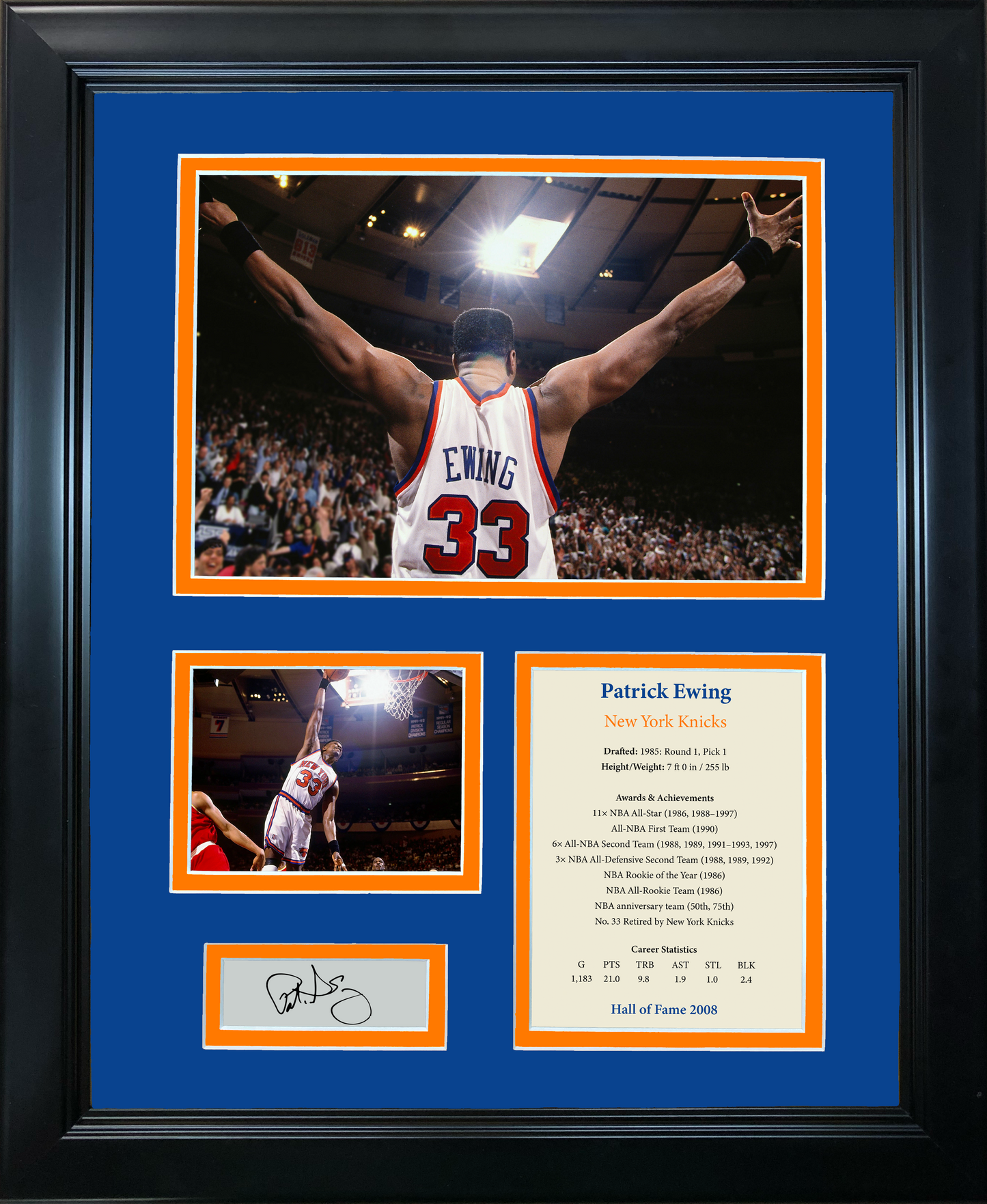 Framed Patrick Ewing Hall of Fame Facsimile Laser Engraved Signature Auto Basketball 11"x14" Photo Sig Collage