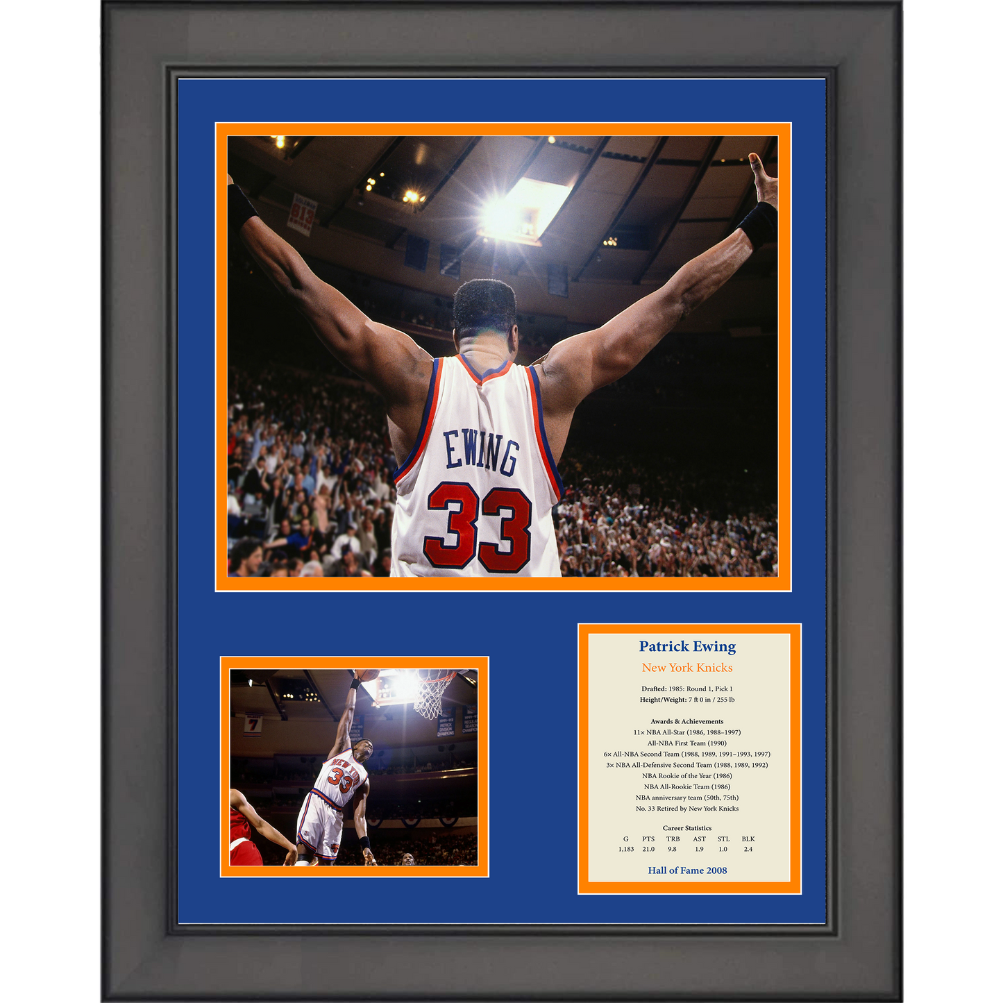 Framed Patrick Ewing Hall of Fame Basketball 11"x14" Three Photo Collage