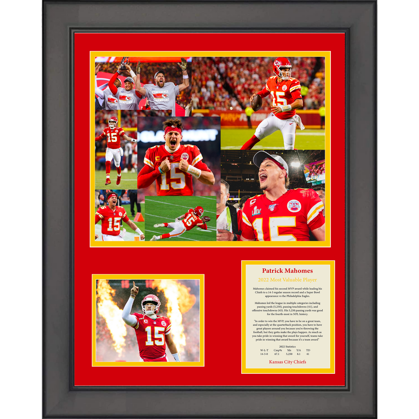Framed Patrick Mahomes 2022 Most Valuable Player MVP Award Kansas City Chiefs 11"x14" Football Three Photo Collage