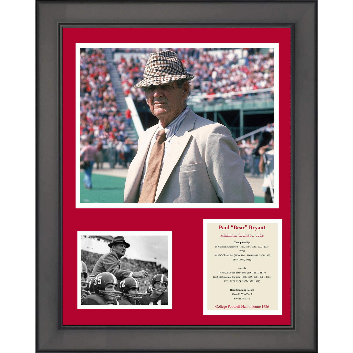 Framed Paul Bear Bryant Hall of Fame Alabama Crimson Tide 11"x14" College Football Three Photo Collage
