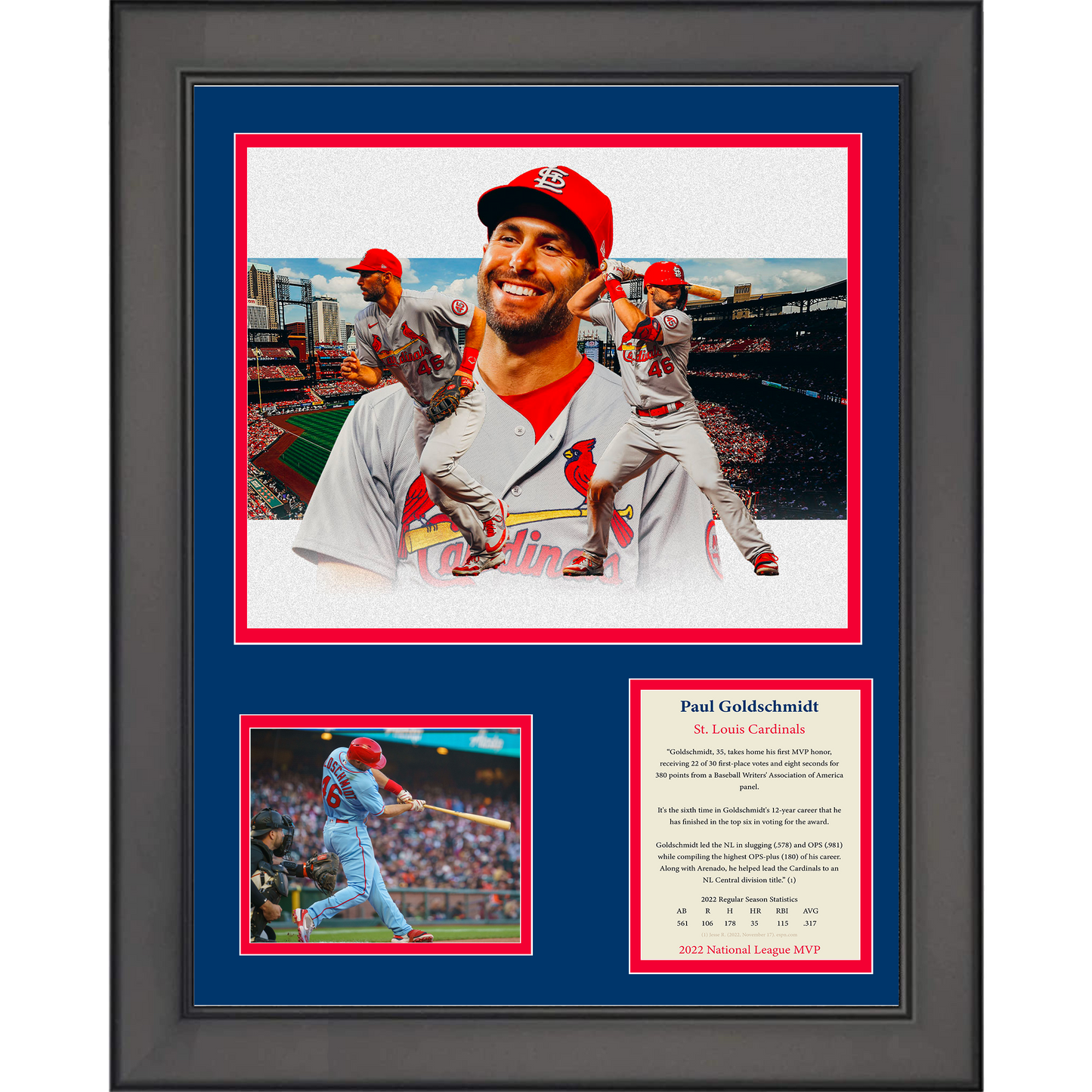Framed Paul Goldschmidt NL MVP 2022 St. Louis Cardinals Baseball 11"x14" Three Photo Collage