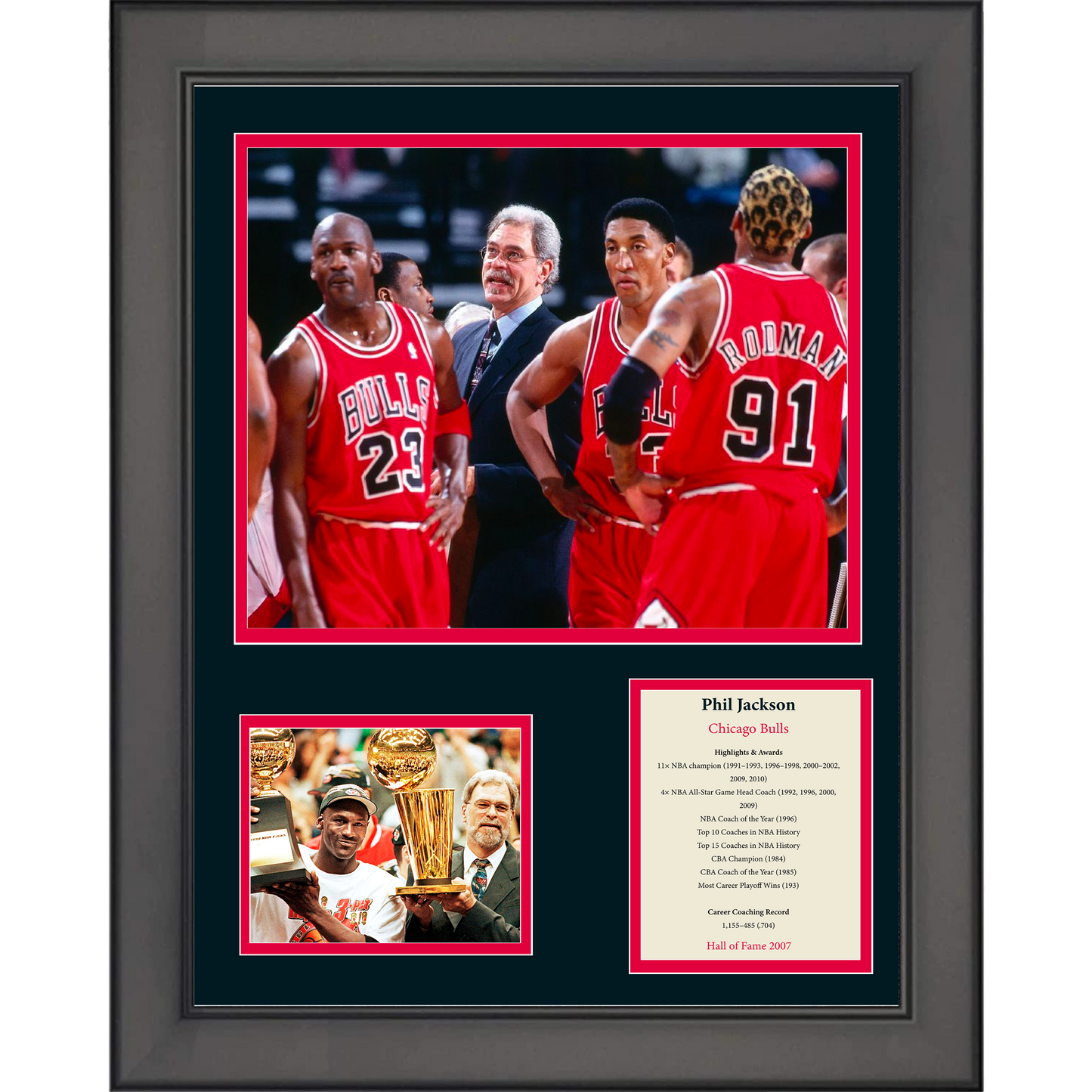 Framed Phil Jackson Hall of Fame Chicago Bulls Basketball 11"x14" Three Photo Collage