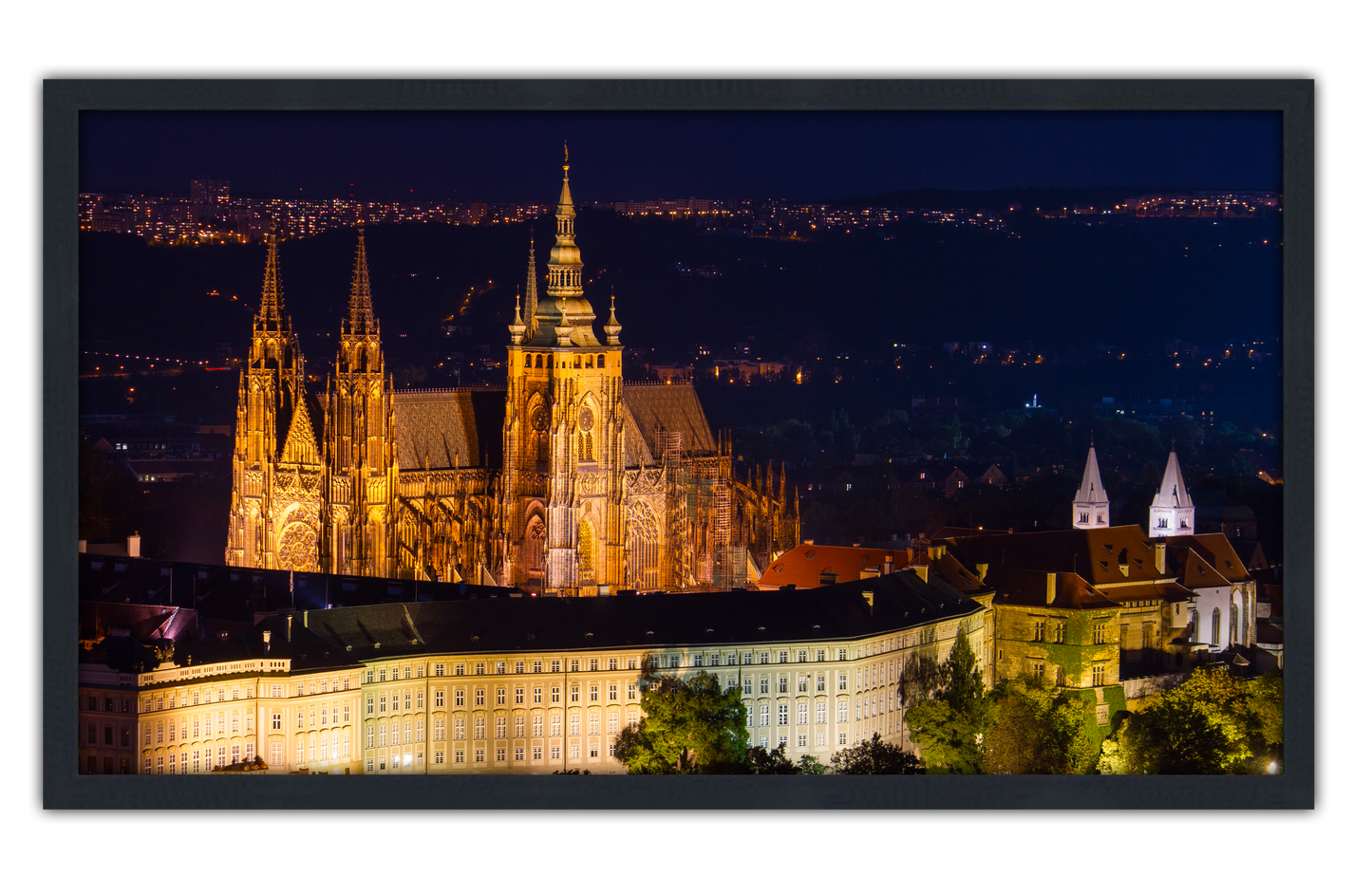 Professionally Framed Prague Castle Czech Republic Skyline High-Resolution Panoramic Photo 12x22 Wall Art