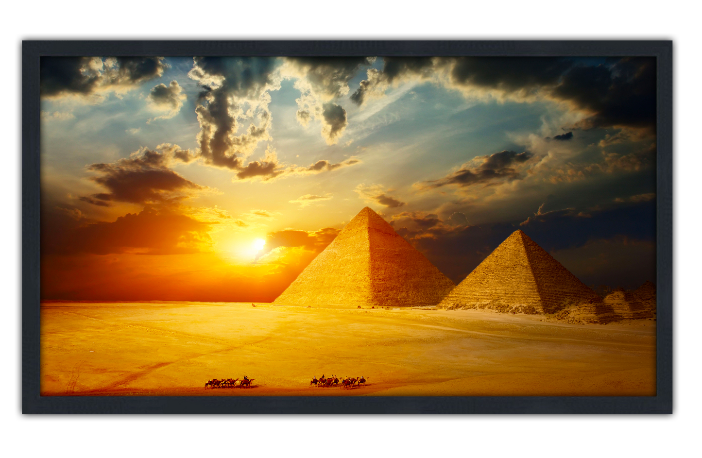 Professionally Framed Ancient Pyramids of Giza Egypt Skyline High-Resolution Panoramic Photo 12x22 Wall Art
