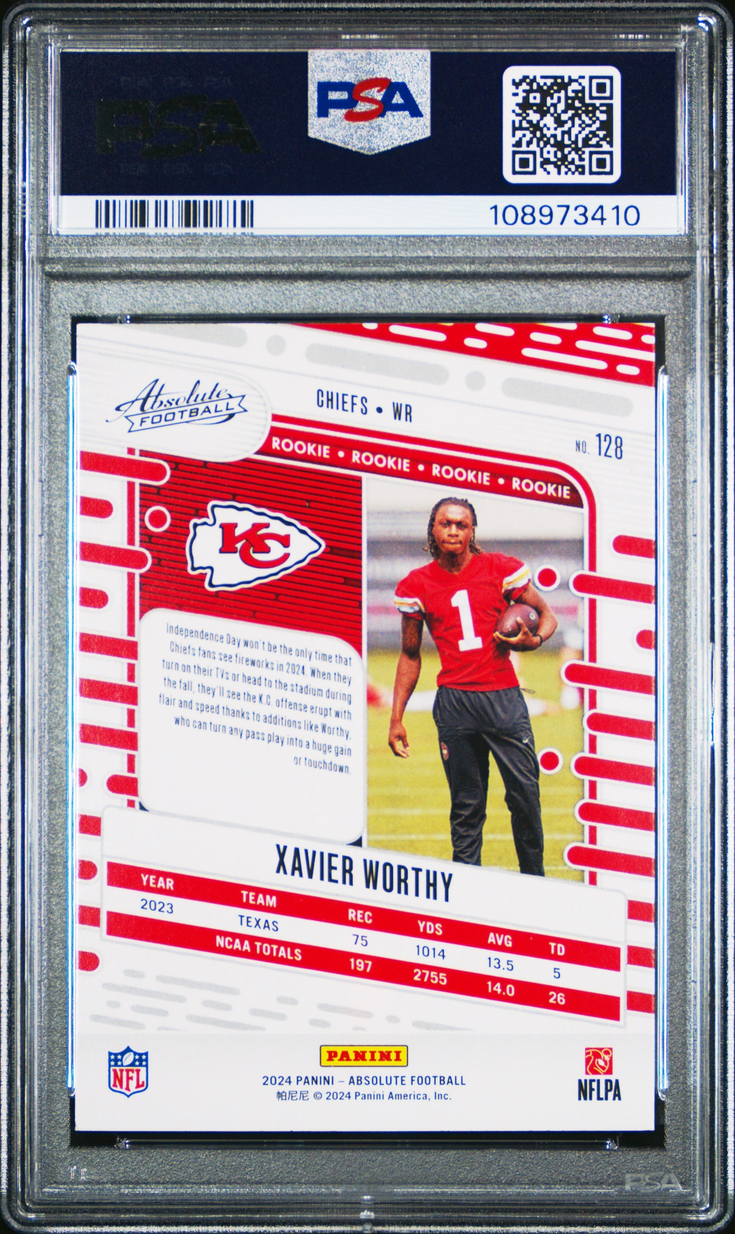 Graded 2024 Panini Absolute Xavier Worthy #128 Red/Blue Rookie RC Football Card PSA 9 Mint