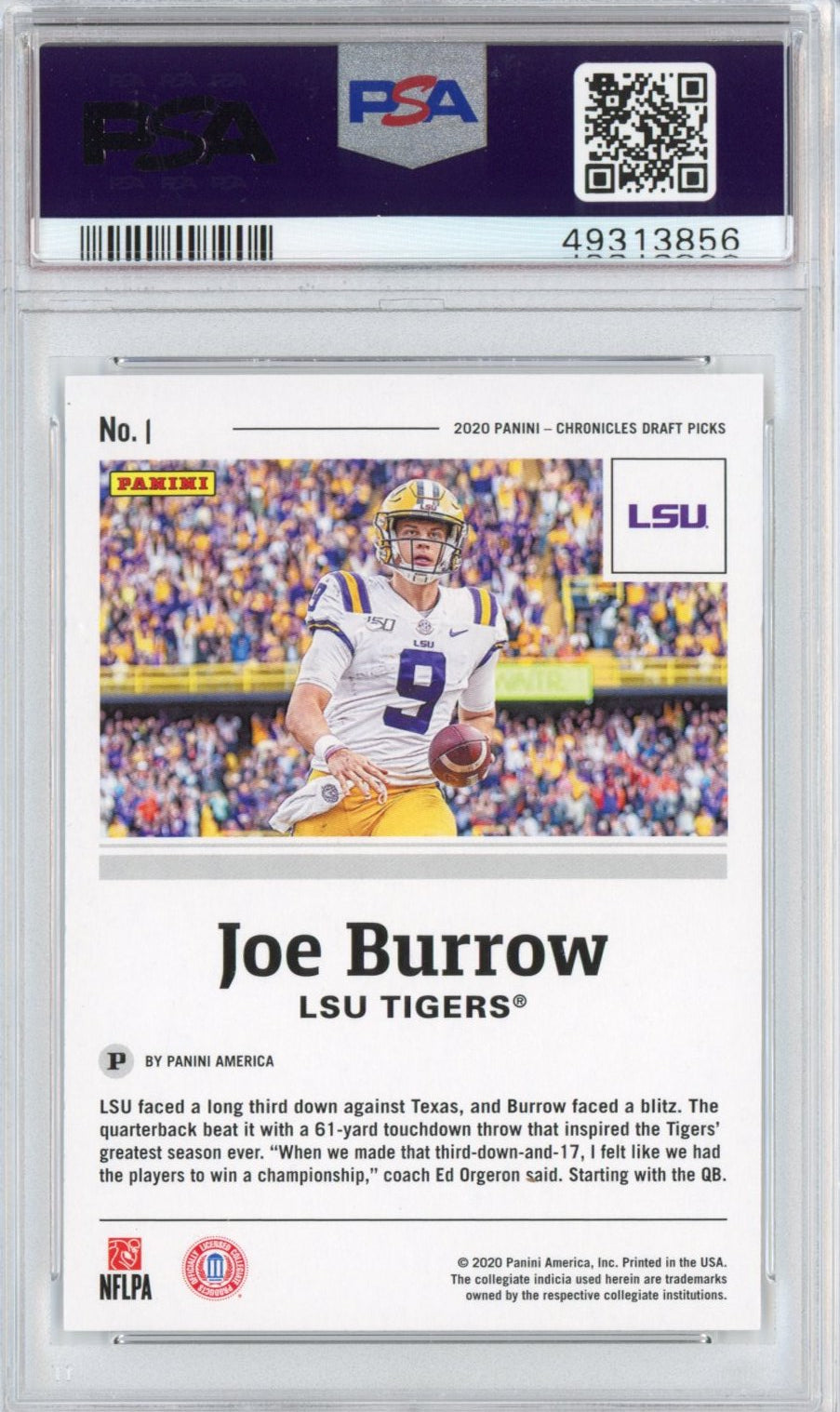 Graded 2020 Panini Chronicles Draft Picks Joe Burrow #1 Rookie RC Football Card PSA 10 Gem Mint