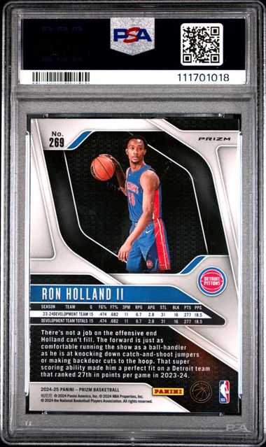 Graded 2024 Panini Prizm Ron Holland II #269 Pink Ice Rookie RC Basketball Card PSA 10 Gem Mint