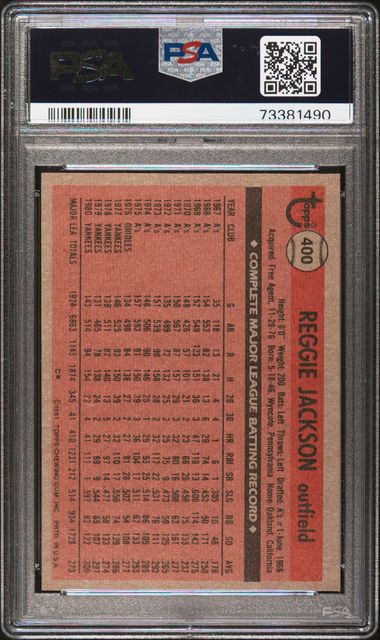 Graded 1981 Topps Reggie Jackson #400 Baseball Card PSA 7 Near Mint